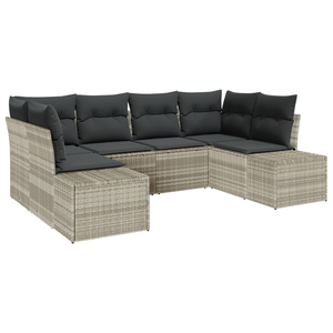 Set di divani da giardino 6 pezzi con cuscini Grigio chiaro Polyrattan