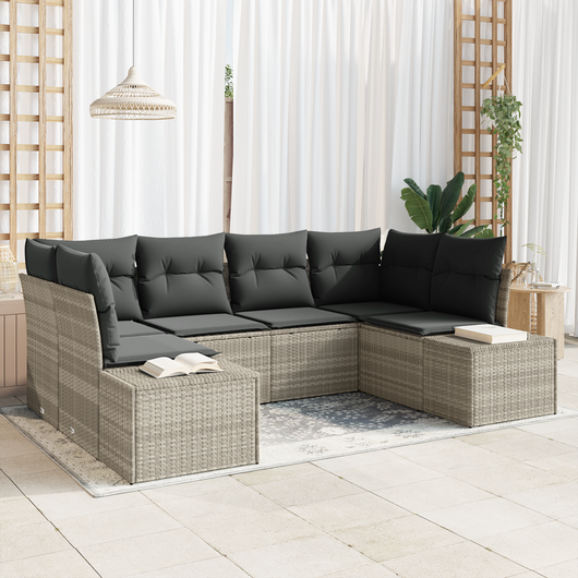 Set di divani da giardino 6 pezzi con cuscini Grigio chiaro Polyrattan