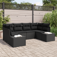 Set di divani da giardino a 6 pezzi con cuscini Nero Polyrattan