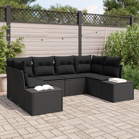 Set di divani da giardino a 6 pezzi con cuscini Nero Polyrattan