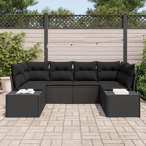Set di divani da giardino a 6 pezzi con cuscini Nero Polyrattan