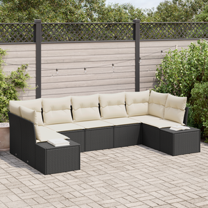 Set Divano da Giardino 7 Pezzi con Cuscini Nero Polyrattan