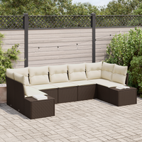 Set di Divani da Giardino 7 Pezzi con Cuscini Marrone Polyrattan