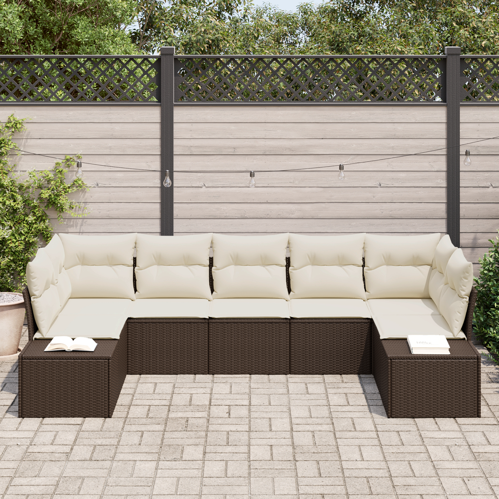 Set di Divani da Giardino 7 Pezzi con Cuscini Marrone Polyrattan