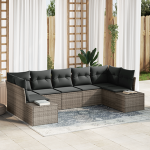 Set da giardino a 7 pezzi con cuscini grigio polyrattan