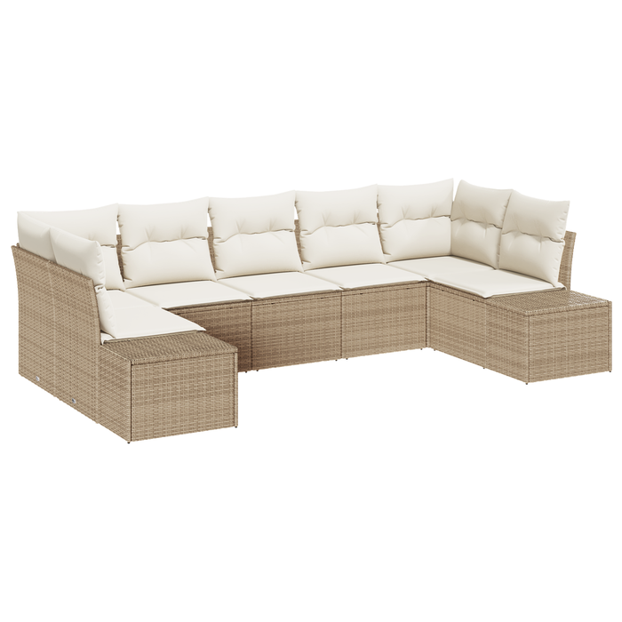Set divani giardino da 7 pezzi con cuscini in rattan sintetico beige