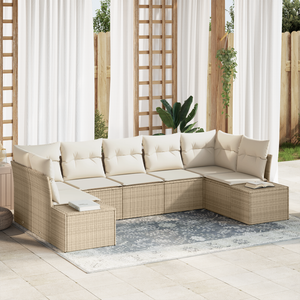 Set divani giardino da 7 pezzi con cuscini in rattan sintetico beige