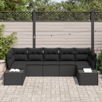 Set da Giardino a 7 Pezzi con Cuscini Nero Rattan Poliestere