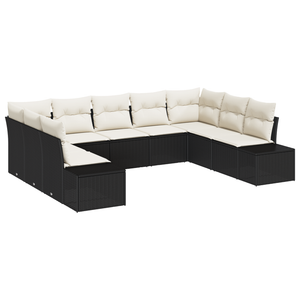 Set di Divani da Giardino 9 Pezzi con Cuscini Nero Polyrattan