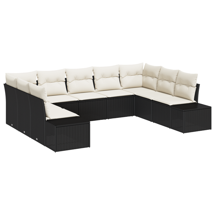 Set di Divani da Giardino 9 Pezzi con Cuscini Nero Polyrattan