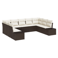 Set da giardino 9 pezzi con cuscini in polyrattan marrone