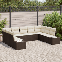 Set da giardino 9 pezzi con cuscini in polyrattan marrone