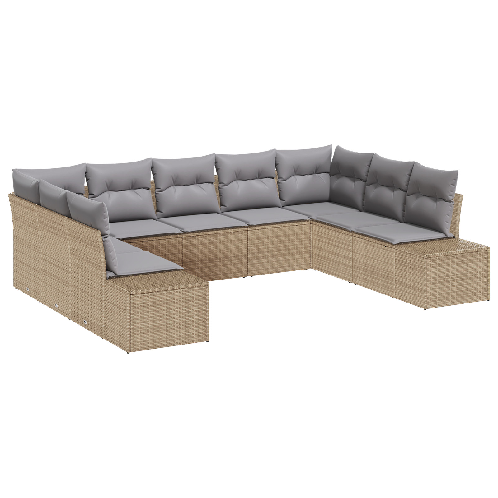 Set di Divani da Giardino da 9 Pezzi con Cuscini Beige in Rattan Sintetico