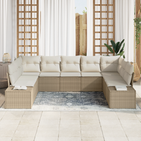 Set Divano da Giardino a 9 Pezzi con Cuscini Beige Polyrattan