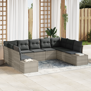 Set di divani da giardino da 9 pezzi con cuscini grigio chiaro in polyrattan