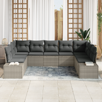 Set di divani da giardino da 9 pezzi con cuscini grigio chiaro in polyrattan