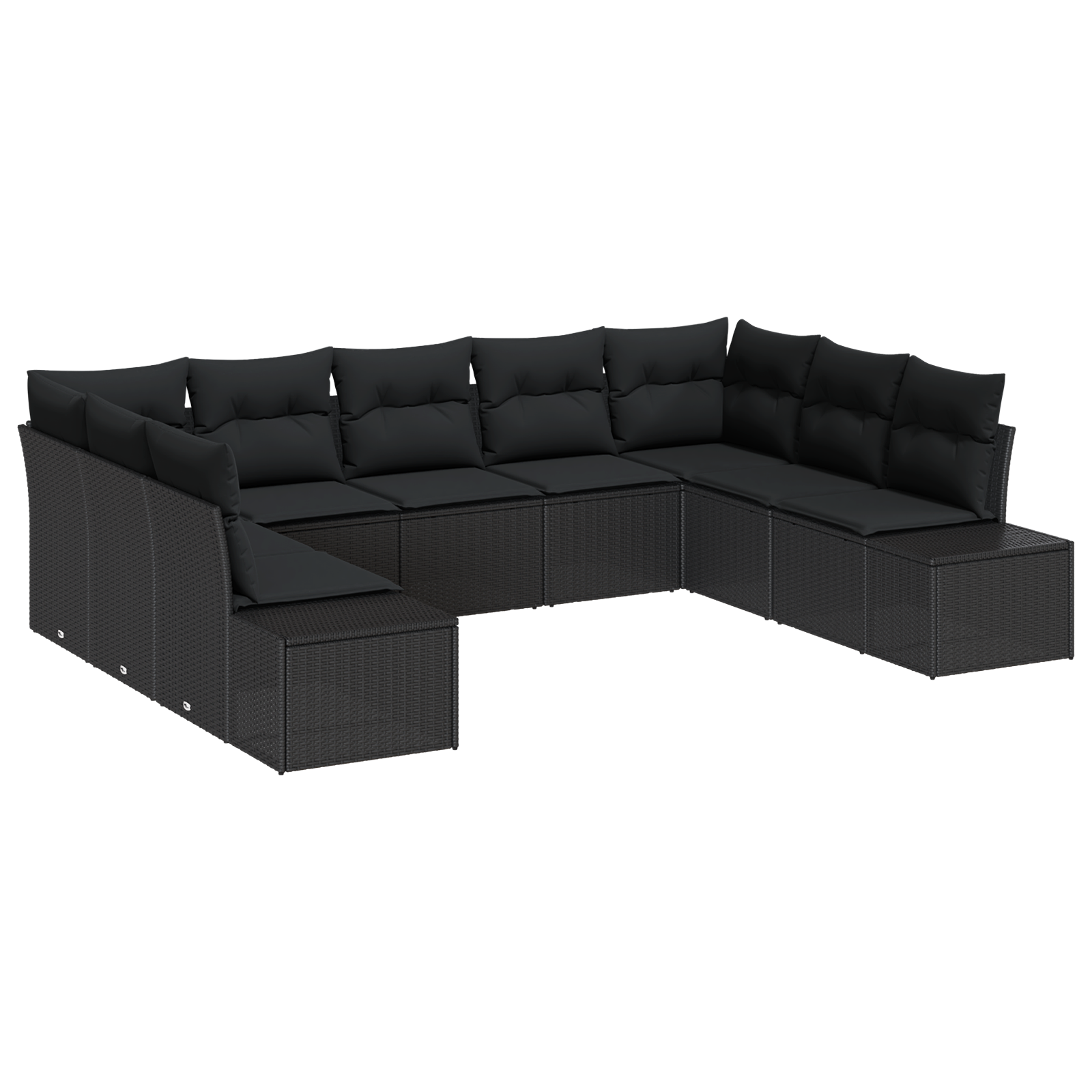 Set di Divani da Giardino da 9 Pezzi con Cuscini Nero Polyrattan
