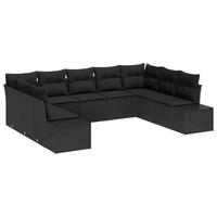 Set di Divani da Giardino da 9 Pezzi con Cuscini Nero Polyrattan