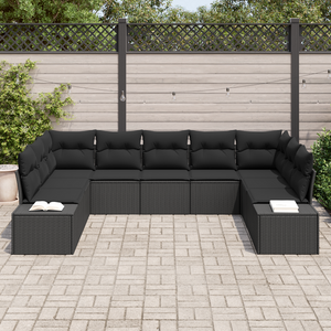 Set di Divani da Giardino da 9 Pezzi con Cuscini Nero Polyrattan