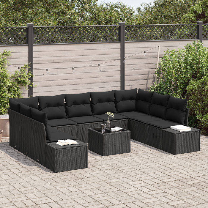 Set da Giardino a 10 Pezzi con Cuscini Beige in Polyrattan