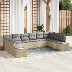 Set Divano da Giardino da 10 Pezzi con Cuscini Beige Polyrattan