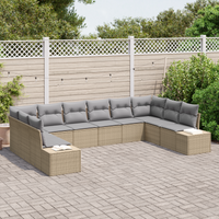 Set Divano da Giardino da 10 Pezzi con Cuscini Beige Polyrattan