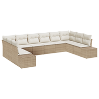 Set da giardino di 10 pezzi con cuscini beige in polyrattan