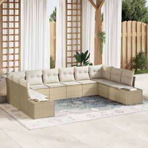 Set da giardino di 10 pezzi con cuscini beige in polyrattan