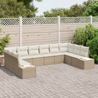 Set da giardino di 10 pezzi con cuscini beige in polyrattan