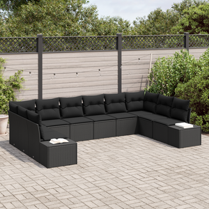 Set di divani da giardino di con 10 pezzi e cuscini in rattan nero