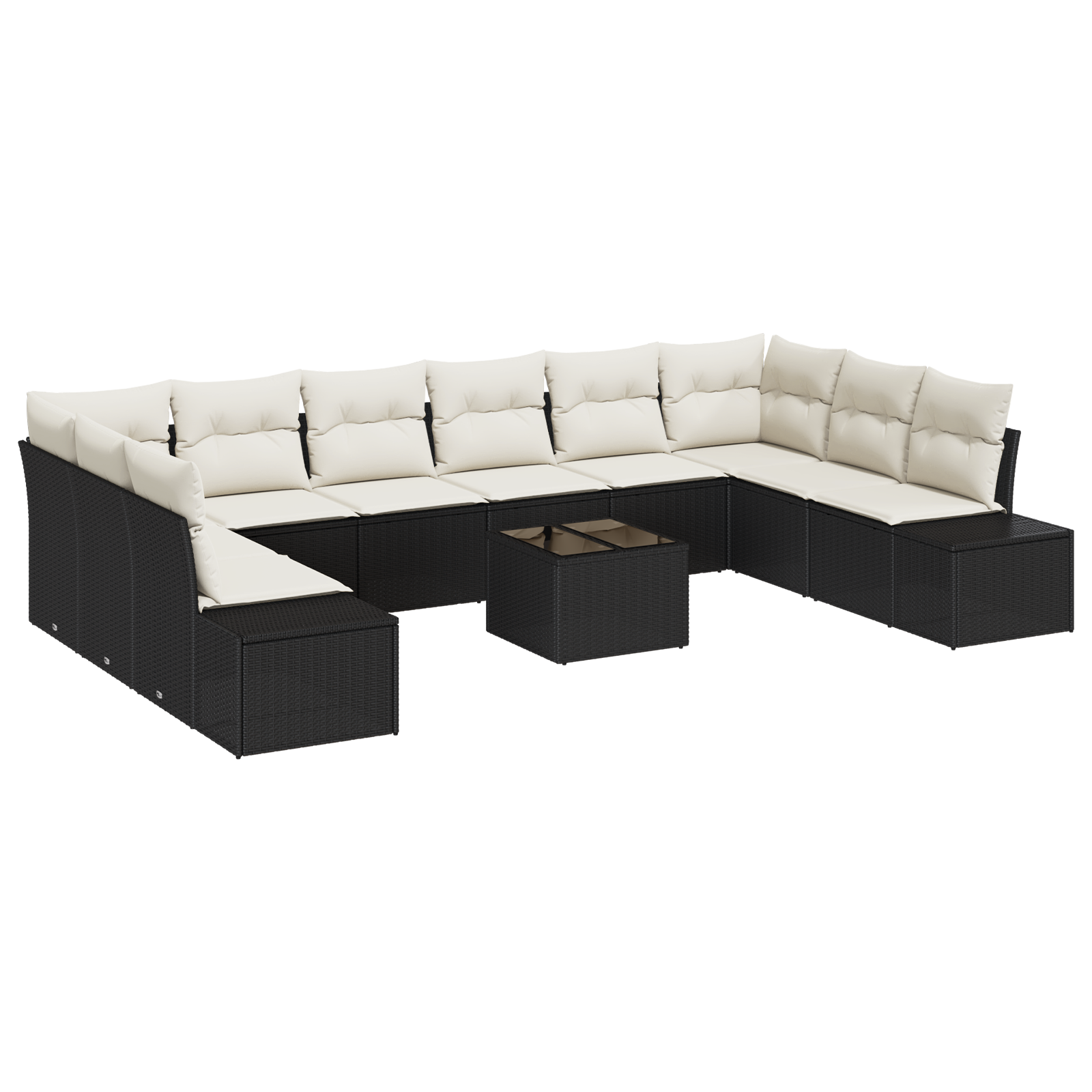 Set da giardino di 10 pezzi con cuscini in polyrattan marrone