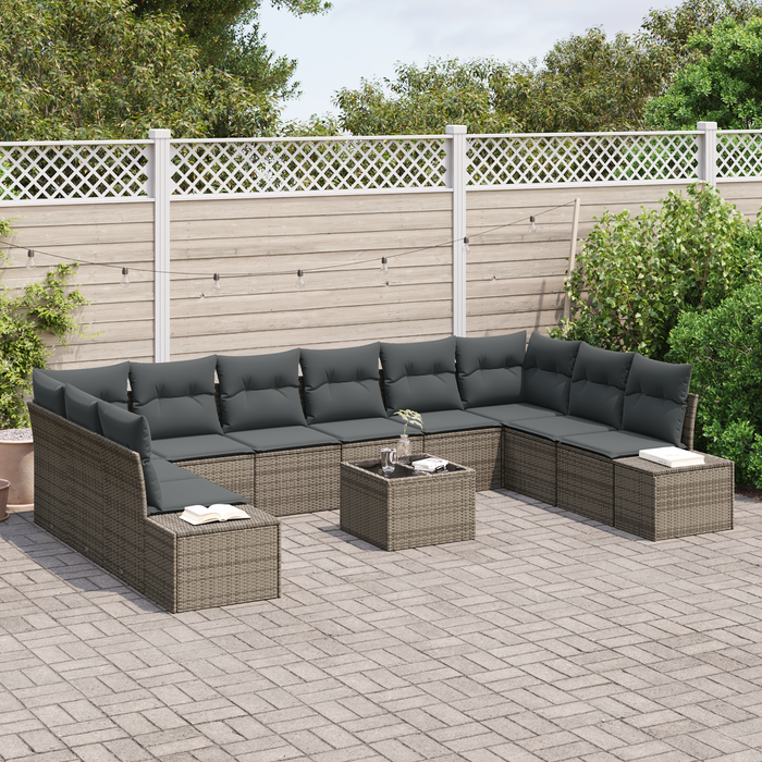 Set Divano da Giardino da 10 pezzi con Cuscini Nero in Polyrattan