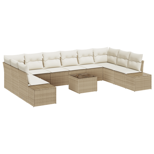 Set di divani da giardino con cuscini in rattan marrone da 11 pezzi