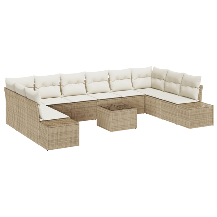 Set di divani da giardino con cuscini in rattan marrone da 11 pezzi