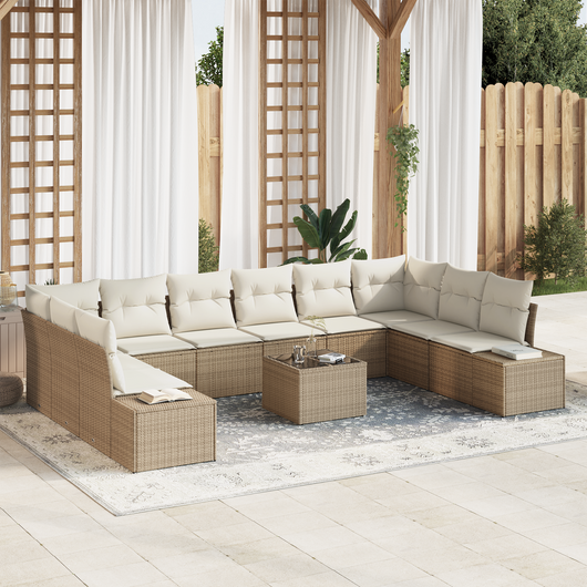 Set di divani da giardino con cuscini in rattan marrone da 11 pezzi