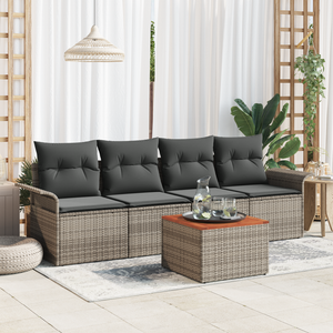 Set Divano da Giardino 5 Pezzi con Cuscini Grigio Polyrattan