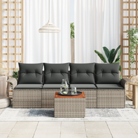 Set Divano da Giardino 5 Pezzi con Cuscini Grigio Polyrattan