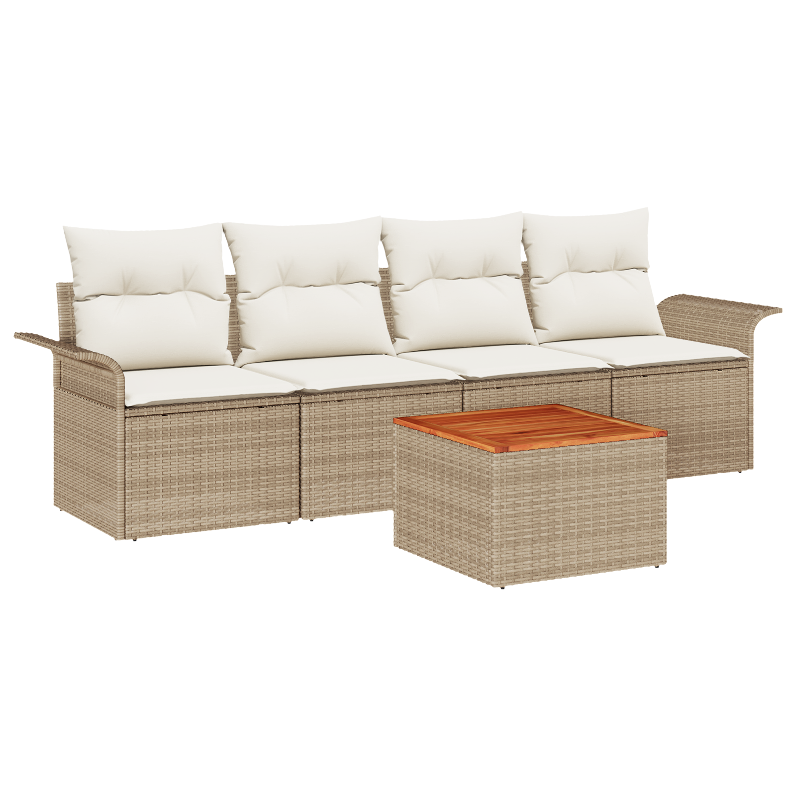 Set di Sofà da Giardino da 5 Pezzi con Cuscini Beige in Rattan Polietilene Acacia