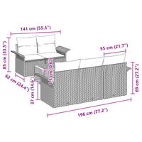 Set Divano da Giardino 6 Pezzi con Cuscini Grigio Polyrattan Acacia