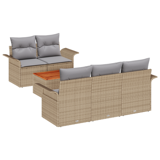 Set da Giardino di 6 Pezzi con Cuscini Beige Polyrattan Acacia