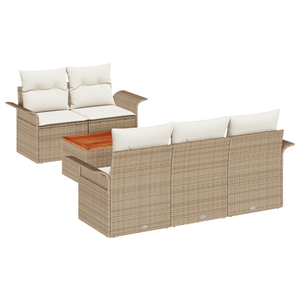 Set Divano da Giardino 6 Pezzi con Cuscini Beige Poly Rattan Acacia