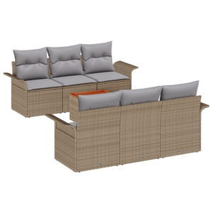 Set Divani Giardino 7 Pezzi con Cuscini in Polirattan Beige Acacia