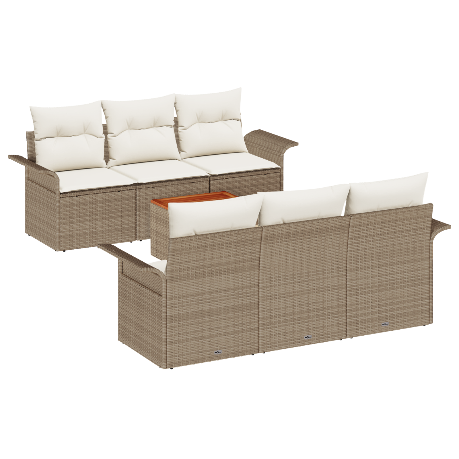 Set di Divani da Giardino 7 Pezzi con Cuscini Beige Rattan Polietilene Acacia