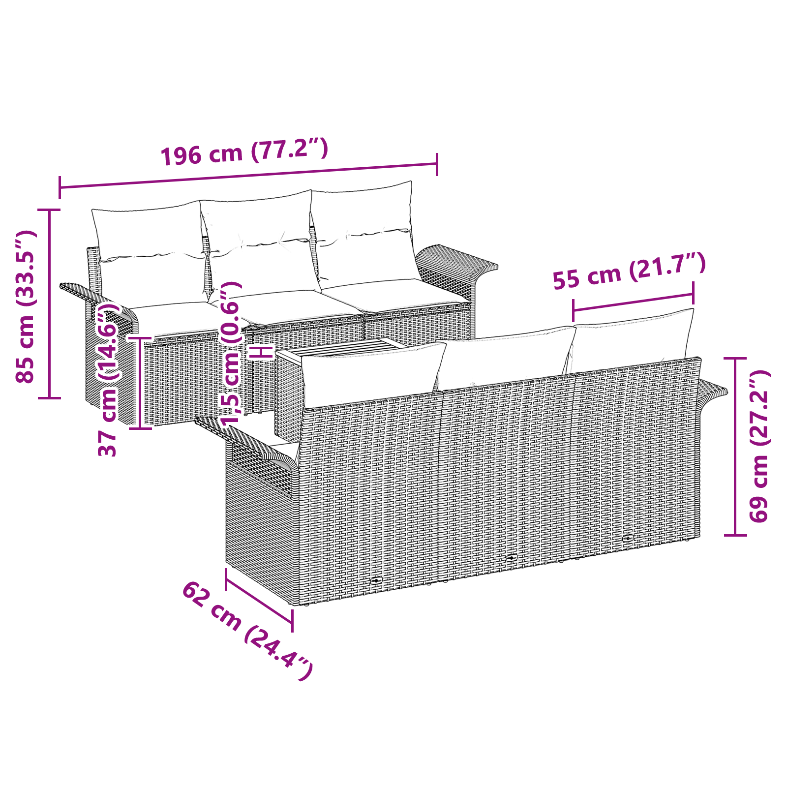 Set di Divani da Giardino 7 Pezzi con Cuscini Beige Rattan Polietilene Acacia