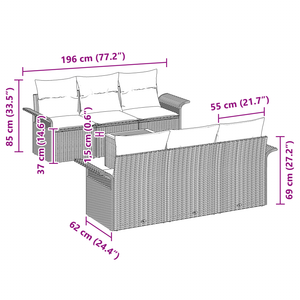 Set di Divani da Giardino 7 Pezzi con Cuscini Beige Rattan Polietilene Acacia