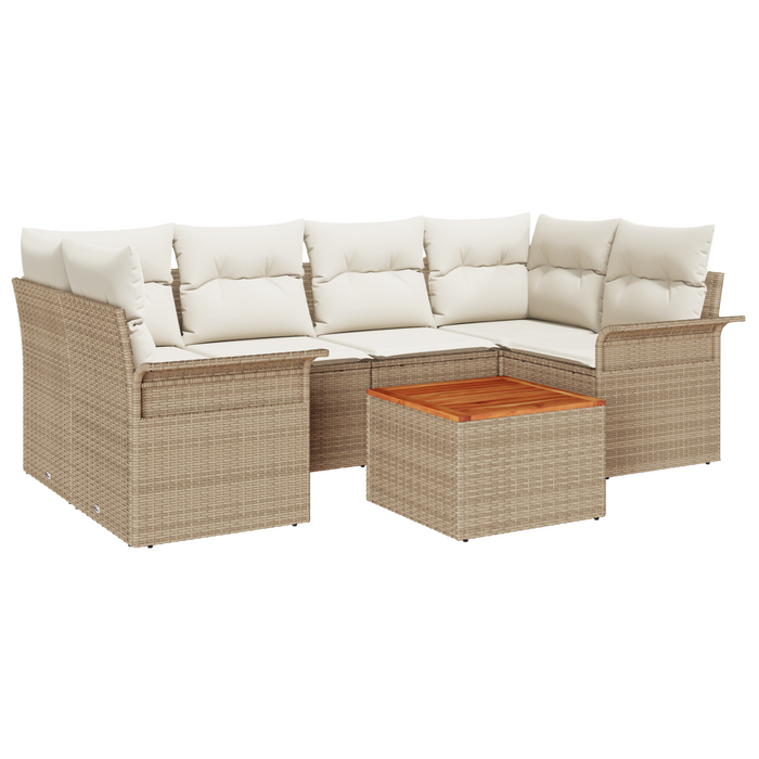 Set di divani da giardino 7 pezzi con cuscini Beige Polirattan Acacia
