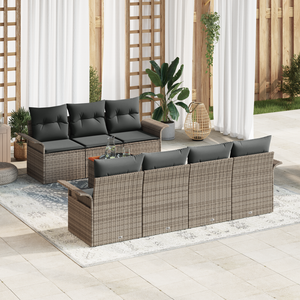 Set Divano da Giardino 8 Pezzi con Cuscini Grigio Rattan Sintetico Acacia