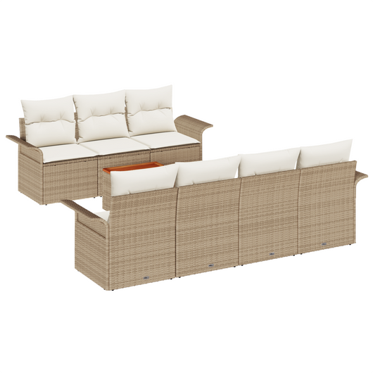 Set di divani da giardino 8 pezzi con cuscini beige in polirattan e acacia