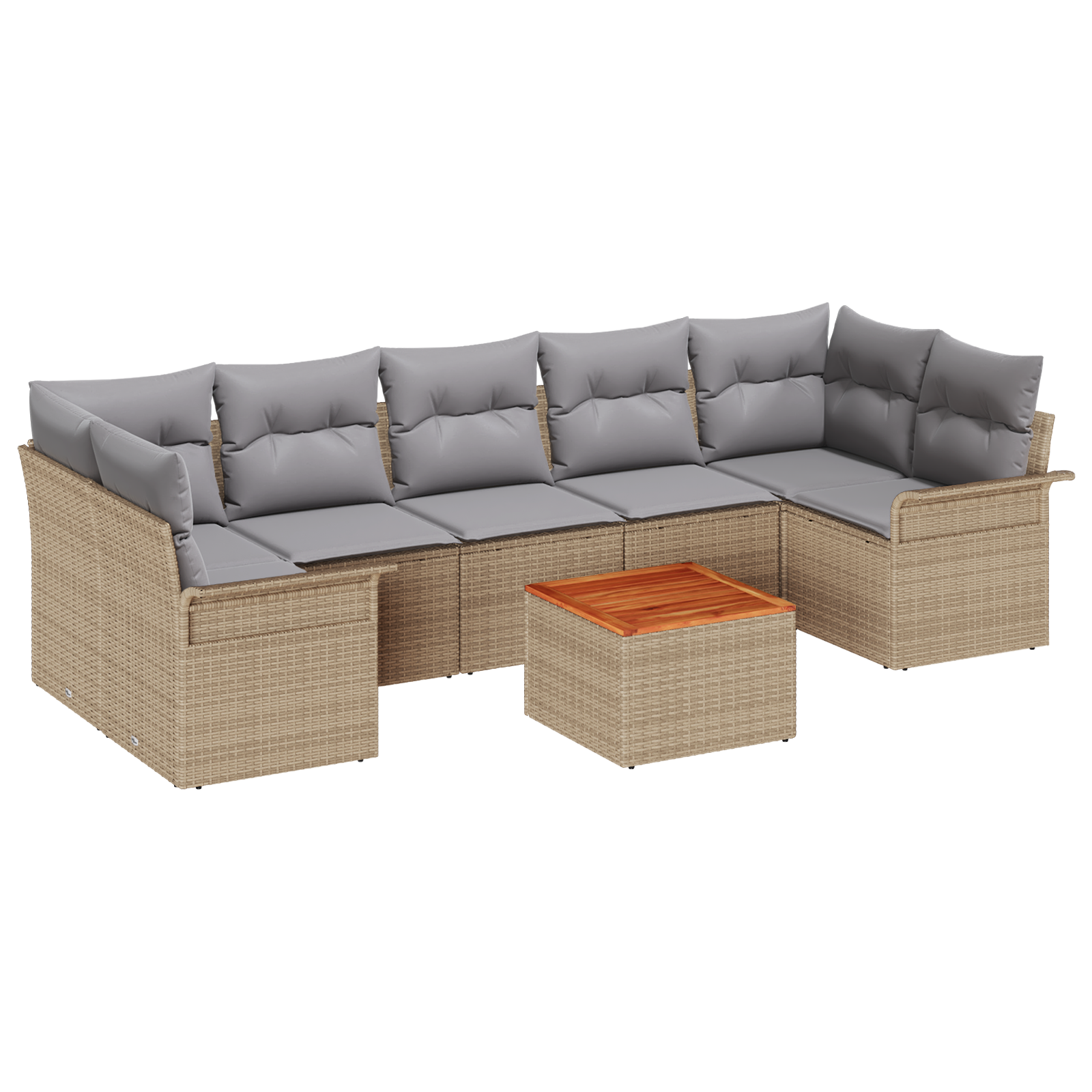 Set Divani da Giardino da 8 Pezzi con Cuscini Beige Poly Rattan Acacia
