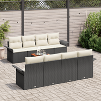 Set di divani da giardino da 9 pezzi con cuscini Nero Polyrattan